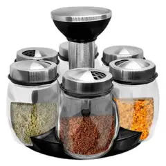 CHINA GLAZE - Condimentero especiero giratorio 6 frascos vidrio acero