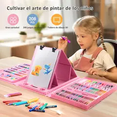 GENERICO - Set De Arte 208 Piezas Con Lápices De Colores Y Acuarelas ROSADO