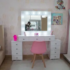 TKMODULARES - Tocador con bombillos blanco hollywood