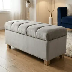 ESTILO Y CONFORT - Puff Baúl Lineal Gris Claro - Elegancia y Funcionalidad 120