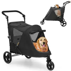 GENERICO - COCHE MASCOTA 3 LLANTAS 40 KG PERRO GRANDE NEGRO