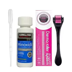 SIGNATURE - Kit Minoxidil 5% Kirkland + Dermaroller 0.5mm Profesional Crecimiento de Barba y Cabello