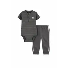BABY MAS - Conjunto Bebé Niño Body Manga Corta y Pantalón Deportivo Gris – Tl 3 a 6 meses