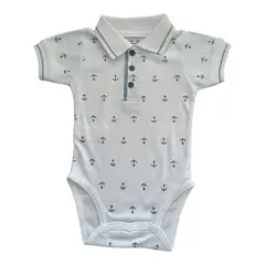 BABY MAS - Body Bebé Niño Tipo Polo Blanco con Estampado de Anclas – 0 a 3 meses