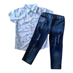 BABY MAS - Conjunto Niño Camisa Estampada Manga Corta y Jean Azul – 2 a 3 años