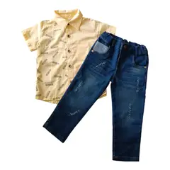BABY MAS - Conjunto Niño Camisa Amarilla Estampada y Jean Azul – 12 a 18 meses