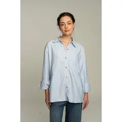 EASY PEOPLE - Camisa flor bordada azul