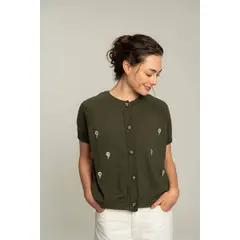EASY PEOPLE - Cardigan corto flores bordadas - verde