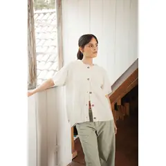 EASY PEOPLE - Saco manga corta cardigan perlado crudo