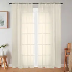 CASATUA - Cortina Visillo Velo 2 Paños de 135cm x 220 cm - Crema