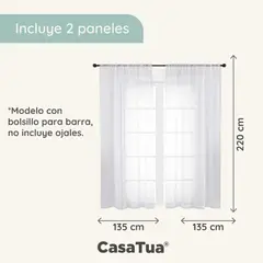 CASATUA - Cortina Visillo Velo 2 Paños de 135cm x 220 cm - Blanco