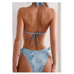 GENERAL - Vestido De Baño Mujer Moda Europea Bikini Azul Animal Print