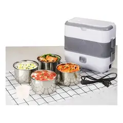 GENERICO - Lonchera Vaporera Eléctrica Blanco 4 Recipientes Compacta