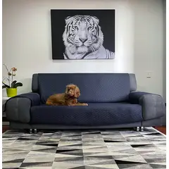 LILE - Protector de Sofá 3 Puestos Acolchado Doble Faz Azul/Gris