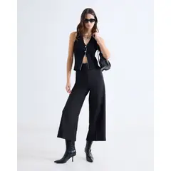 SEVEN SEVEN - Pantalón Culotte Con Pinzas Para Mujer Negro