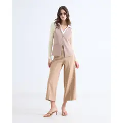 SEVEN SEVEN - Pantalón Culotte Con Pinzas Para Mujer Café