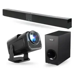 INNOVA - Proyector Android Con Apps 4k Con Sistema De Audio Kbroad Subwoofer Negro 110v