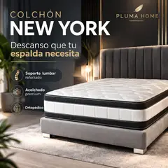 PLUMA HOME - LINEA GOLD Colchon Soporte Lumbar - New York King Tipo Libro - Gratis 2 almohadas y Protector