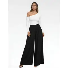 MOLGOA - Pantalón para Mujer Tipo Palazzo Tiro Alto - The Malibu