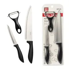 BUFFER FLASK - Juego De Cuchillos Perfecto 3 Piezas Cocina 33,5 cm + 24 cm + Pelador 12 cm