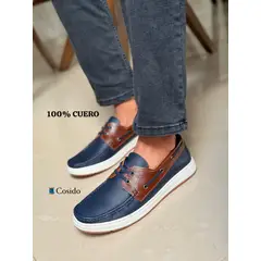 EVEGONZ - Mocasin de Hombre en Cuero Azul