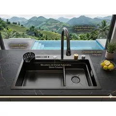 GENERICO - Lavaplatos Acero 75x22 cm con Grifería Monocontrol y Accesorios Sensi Dacqua
