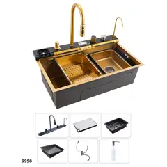 VIKINGO BARRILES - Lavaplatos Inteligente Multifunción con Grifo Lavador de Vasos y Tabla de Corte Integrada 9958-DO