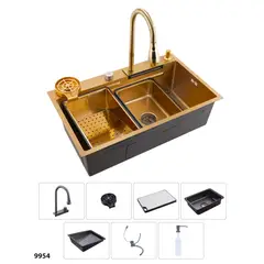 VIKINGO BARRILES - Lavaplatos Inteligente Multifunción con Grifo Lavador de Vasos y Tabla de Corte 9954-DO