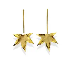 MERAKI - Aretes largos en forma de hoja bañados en oro 24kt - Aretes mujer - Aretes elegantes