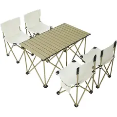 TECNOHOGAR JS - Mesa Plegable Camping Picnic Jardin 4 Sillas Bancos Kit 5pcs