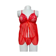 GENERICO - Baby doll con tanga hilo Rojo Encaje Lenceria Sensual