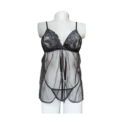 GENERICO - Baby doll con tanga hilo negro Encaje Lenceria Sensual
