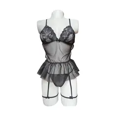 GENERICO - Baby doll con tanga hilo negro Encaje Lenceria Sensual