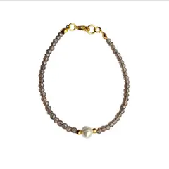 MERAKI - Pulsera mujer de cristal murano y perla terminales bañados en oro 24kt - Manilla mujer