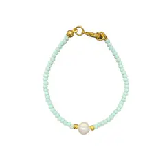 MERAKI - Pulsera mujer de cristal murano y perla terminales bañados en oro 24kt - Manilla mujer