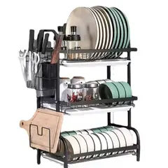 TECNOHOGAR JS - Platero Escurridor De Platos Graduable Y Organizador De Loza 3 niveles