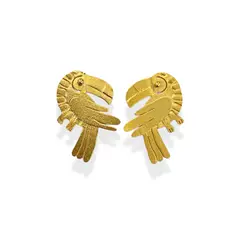 MERAKI - Aretes mujer Tucán Bañados en oro 24kt - Aretes pequeños - Topos mujer