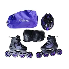 SPORT - Patines semiprofesionales ajustable 32-33-34-35-36 chicago Adulto + kit + bolso