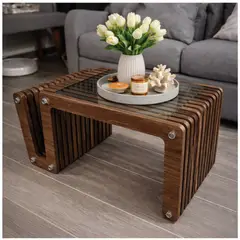 GENERICO - Mesa de Centro en Aglomerado Café Oscuro + Vidrio