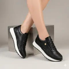 CALZADO BONT - Tenis Negro Mujer En CUERO Deportivo Bont Catania