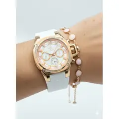 TECHNOSPORT - Reloj TSW Mujer Dorado 40mm - Pulso Silicona Blanca y Tonos Pastel