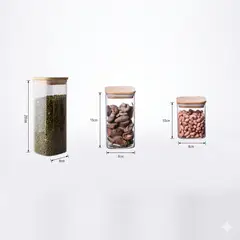 GENERICO - Organizadores de Vidrio con Tapa de Bambú 500ml750ml1L