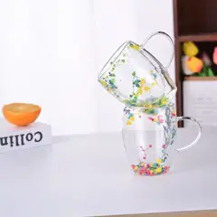 GENERICO - Pack por 4 TazaS de Vidrio Doble Pared con Flores Preservadas 350ml