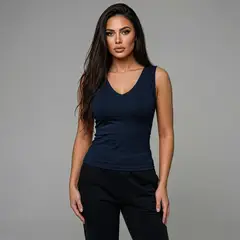 SYK - Blusa Cuello v Para Mujer Unicolor Licrado