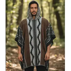 GENERICO - Ruana Poncho Hombre Caballero Tejida Liviana Urbana Con Capota