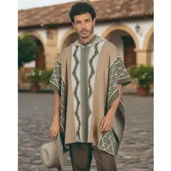 GENERICO - Ruana Poncho Hombre Caballero Tejida Liviana Urbana Con Capota