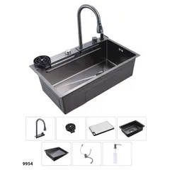 VIKINGO BARRILES - Lavaplatos Inteligente Multifunción con Grifo Lavador de Vasos y Tabla de Corte 9954-GR