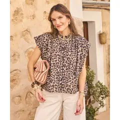 PATPRIMO - Blusa Fluida Con Mangas Mariposa  Para Mujer Café