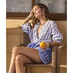 PATPRIMO - Camisa Oversize De Hombro Caído  Para Mujer Azul