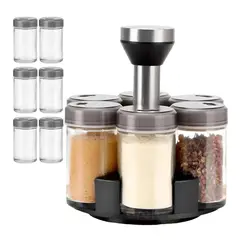 GENERICO - Especiero Moderno de Acero Inoxidable con 6 Frascos y Base Rotatoria